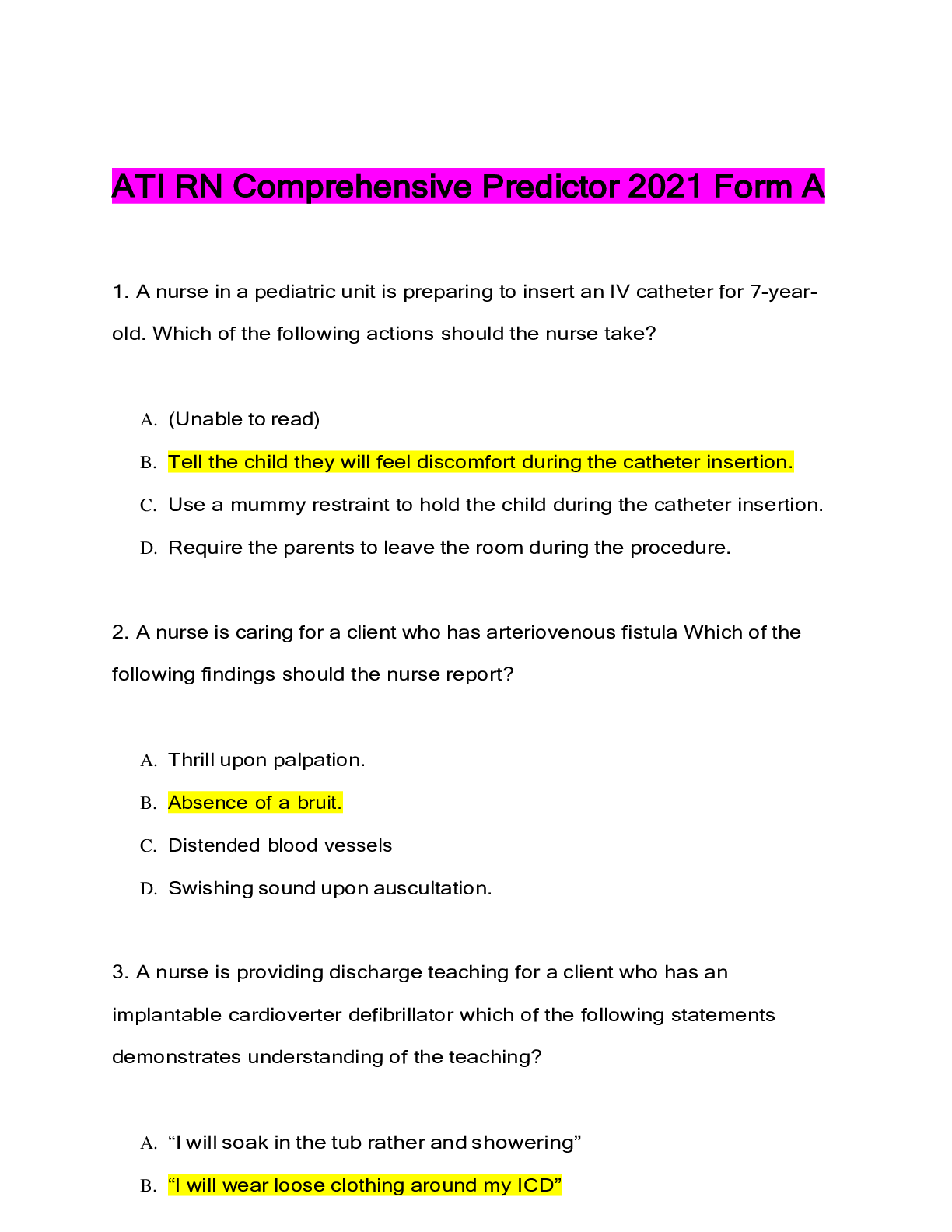ATI RN Comprehensive Predictor 2021 Exam Guide